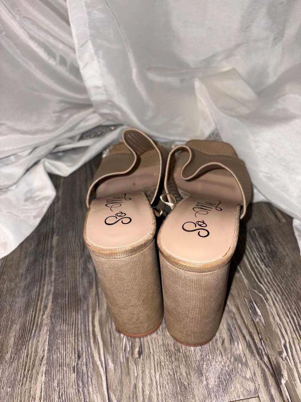 So Me Beige Knit Platform Block Heel Mules Size 40/10